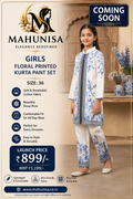 Girls Floral Printed Kurta Pant Set – Blue & White