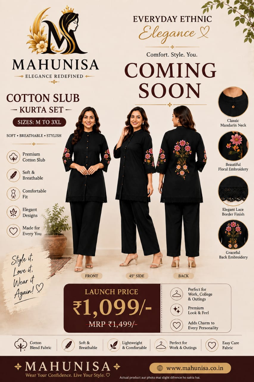 Black Cotton Slub Kurta Set